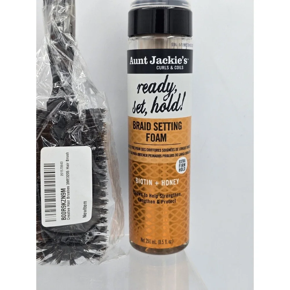 Hair Care Kit - Frizz Protection, Curl Cream, Braid Setting Foam,‎ Hair Brush